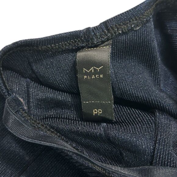 My Place Navy Cutout Stretch Bodysuit Ribbed Strappy Crisscross Ring Sz PP - Picture 7 of 8